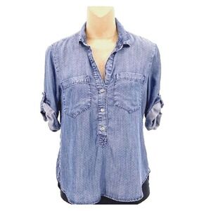 Cloth & Stone Anthropologie Chambray‎ Relaxed Fit Denim Jean Dot Shirt Size XS